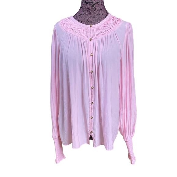 Ramy Brook Sz L Isla Puff Sleeve Pink Top - Picture 6 of 6